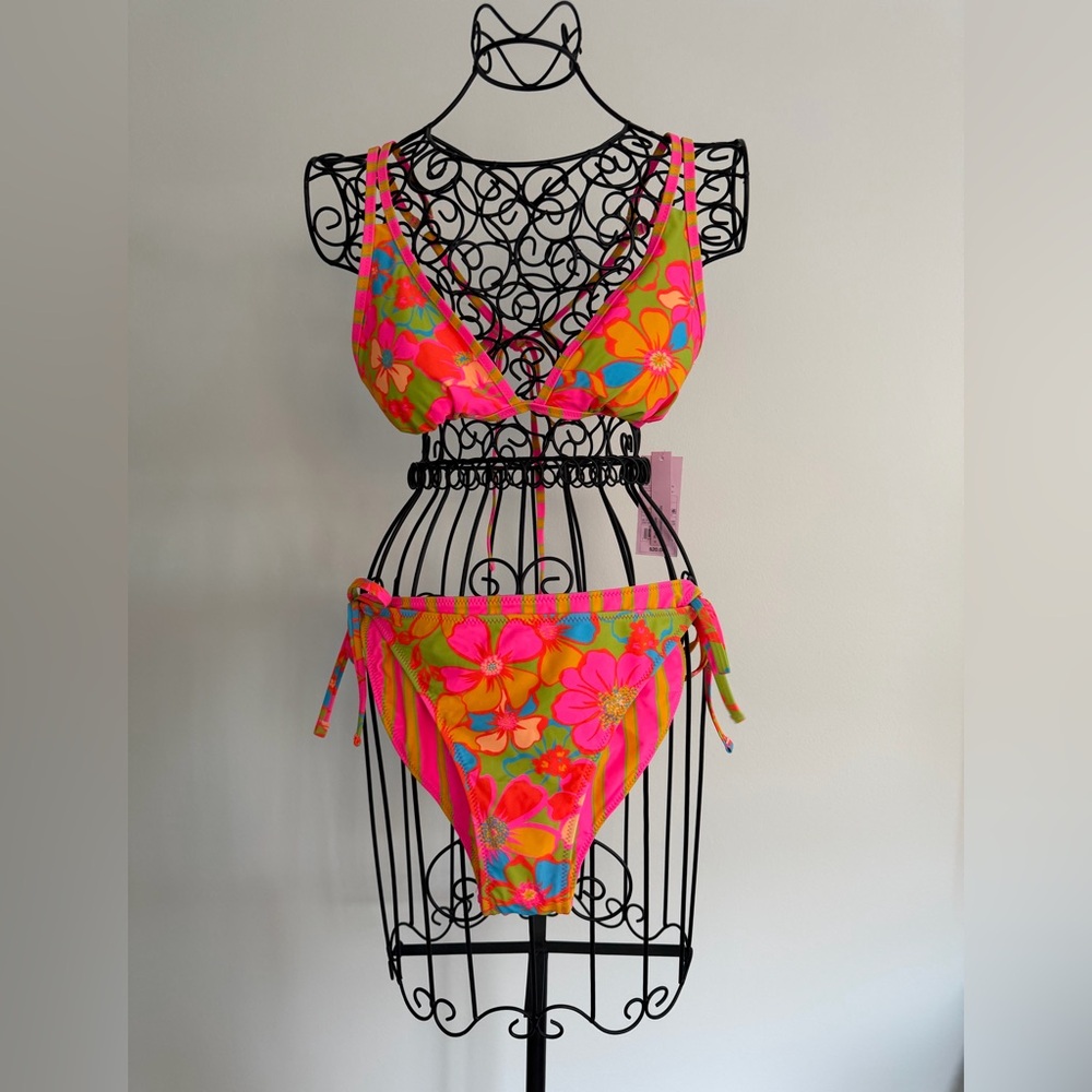 wild fable to piece reversible bikini in neon tropical print
